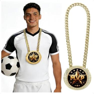 Imagem de Meecuppa Corrente de giro de campeonato grande de cabra | Colar grande de troféu de medalha de ouro de 15 cm | Prêmio MVP de futebol, basquete de fantasia, futebol e torneios esportivos | Prêmio e