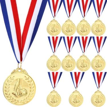Imagem de Quelay 12 medalhas para vencedor de prêmios, medalhas de futebol de metal de 5 cm com fitas de prêmio para estudantes, adultos, participação, competições, eventos esportivos