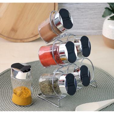 Imagem de Porta Condimento Em Vidro E Tampa Cromada Em Plástico Com 6 Peças