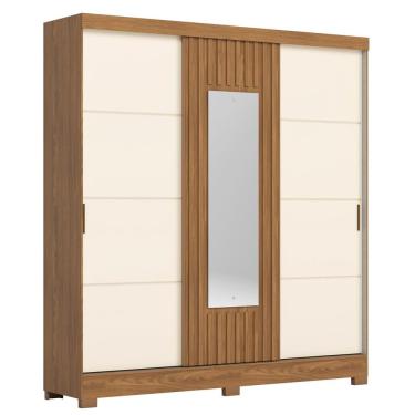 Imagem de Guarda Roupa Casal 3 Portas Deslizantes Com Espelho 200 Cm B376 Briz Nature Off White