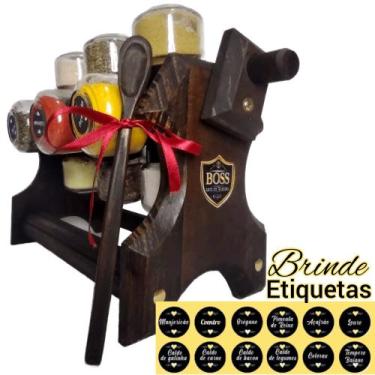 Imagem de Porta Tempero Giratório com Manivela 12 Potes - Boss Arte em Madeira