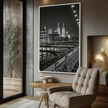 Imagem de Quadro com Moldura e Acrilico Cristal Vidro Ponte Manhatan para Sala, 