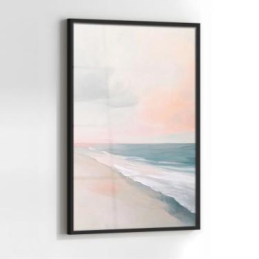 Imagem de Quadro com Moldura e Acrilico Cristal Vidro Paisagem Mar Minimalista p