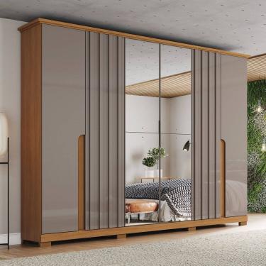 Imagem de Guarda-roupa Casal com Espelho 6 Portas 6 Gavetas Napoli Cinamomo/Avelã