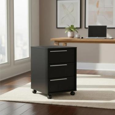 Imagem de Gaveteiro com Rodízios Maia 3 Gavetas Preto - Politorno