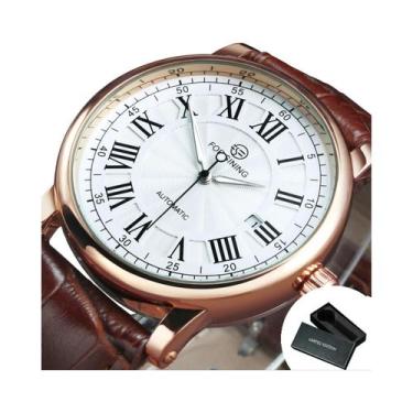 Imagem de Relógio Automático Masculino Rose Gold Com Pulseira De Couro Marrom, C