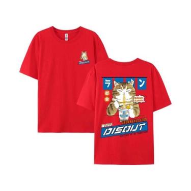 Imagem de Camiseta Unissex Oversized Com Estampa De Gato E Noodles Estilo Haraju