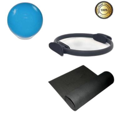Imagem de Kit Yoga Pilates Anel + Tapete 1,80 Preto+ Bola 55Cm +Faixa