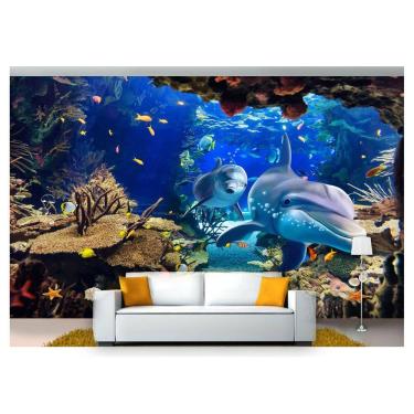 Imagem de Papel De Parede Animais Golfinho Corais 3D Anm276