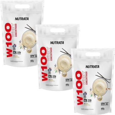 Imagem de Kit 3X W100 Whey Concentrado - 900g Refil Baunilha - Nutrata-Masculino