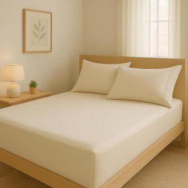 Imagem de Lençol cama Casal 400 Fios 3 Peças 100% algodao com elastico - Rafalor