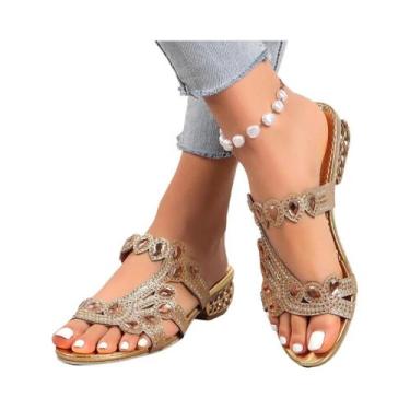Imagem de Chinelo Feminino Grande Com Strass, Sandália De Praia De Salto Alto, M