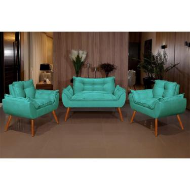 Imagem de Kit 2 Poltronas e 1 Namoradeira Opala Suede com Pés Palito