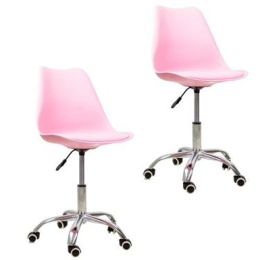 Imagem de Kit 2 Cadeiras Office Com Rodízio Giratória Saarinen Rosa - Oficial We