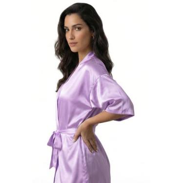 Imagem de Robe de Cetim Lilás Delicado para Noiva - Carvalho Confecções, GG