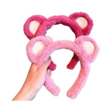 Imagem de Tiara De Pelúcia Urso Morango Para Mulheres, Faixa De Cabelo Doce E Fa