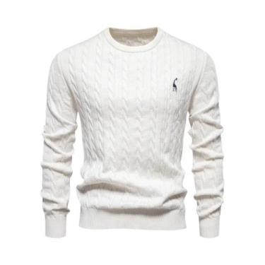 Imagem de Suéter Masculino De Algodão Com Bordado De Girafa, Gola Redonda, Padrã