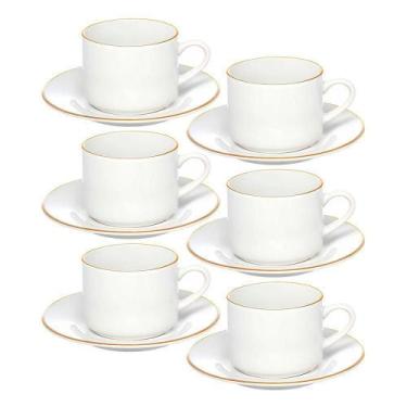 Imagem de Jogo 6 Xícara De Chá Porcelana Borda Dourada Com Pires Café Royal Prem