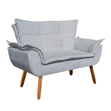 Imagem de Poltrona Namoradeira 2 Lugares Pés Palito Opla Suede Cinza - Ibiza