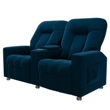 Imagem de Poltrona Reclinável para Cinema 2 Lugares Praddo Fh9 Veludo Azul Marinho - Mpozenato