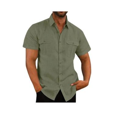 Imagem de Camisas Masculinas plus Size De Algodão E Linho De Manga Curta Estilo 