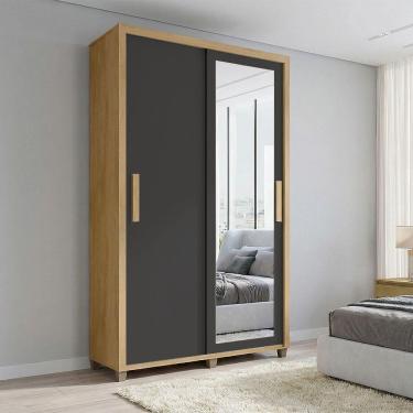 Imagem de Roupeiro Suecia 2 Portas 2 Gavetas Espelho Cabideiro Nichos Organizador Quarto - Cinamomo/grafite