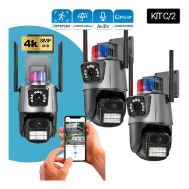 Imagem de Kit 4 Câmera De Vigilancia Lente Dupla Fixa e Giratoria 360 Com Sirene
