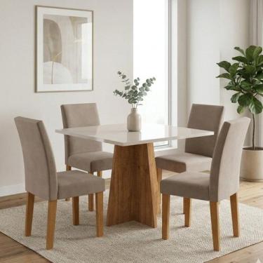 Imagem de Conjunto Sala de Jantar 4 Lugares Quadrada Cadeiras Estofadas Espanha 