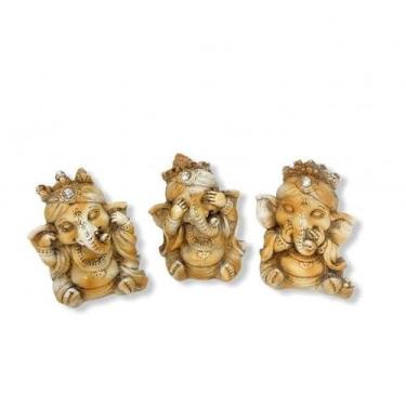 Imagem de Imagem Trio Ganesh Patinado Escultura Resina 08 cm - Lua Mistica