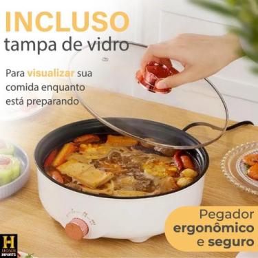 Imagem de Panela Assadeira Caçarola frigideira Elétrica Antiaderente 3 Níveis 60