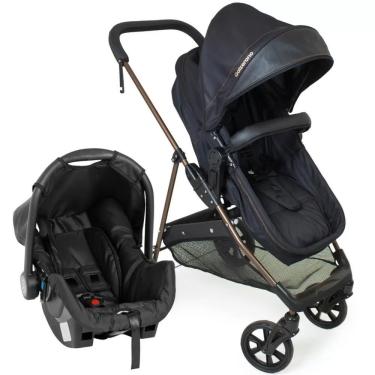 Imagem de Carrinho de Bebê Travel System Napoli Berço Passeio Dobrável Preto com Cobre para 0 Meses Galzerano