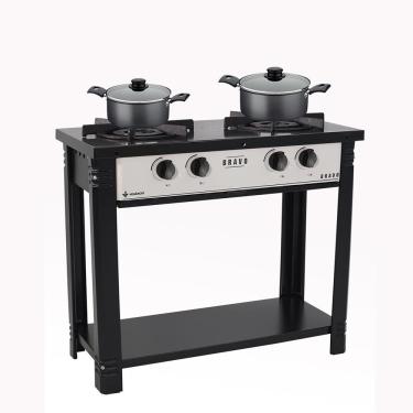 Imagem de Fogão Industrial 2 Bocas com Forno Bravo Cinza com 2 Caçarolas Turim Chumbo 2,0L e 2,8L Venâncio