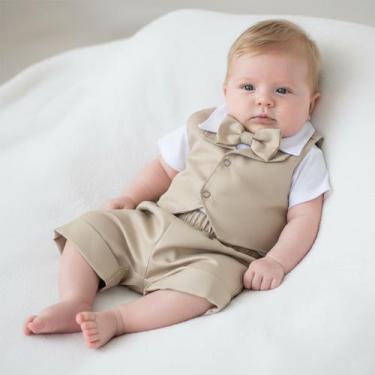 Imagem de Conjunto Roupa de Batizado Bebê Menino Samuel Kit 4 Peças - Marias Bab