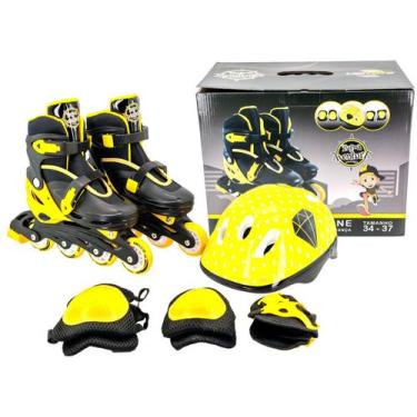 Imagem de Patins in Line Infantil Unitoys 1438  - Preto e Amarelo com Acessórios