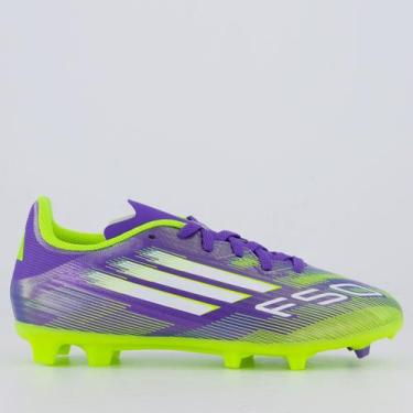 Imagem de Chuteira Adidas F50 League FG/MG Campo Juvenil Roxa e Verde, 32