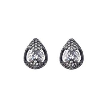 Imagem de BRINCO GOTA COM ZIRCÔNIA CRISTAL BANHADO A RÓDIO NEGRO - Joia Elegante