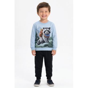 Imagem de Conjunto Menino Moletom Flanelado Estampas Diversas Kyly, Azul claro, 
