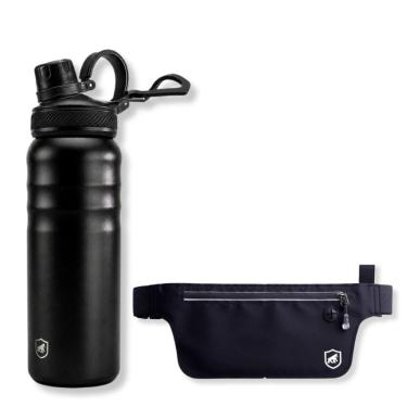Imagem de Kit Pochete + Garrafa Térmica Armor com Parede Dupla e Isolamento a Vácuo Preto Gshield 700ML