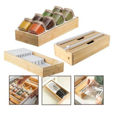Imagem de Kit 3 Organizadores Cozinha Rolos Facas Temperos Keep Bambu - Ou