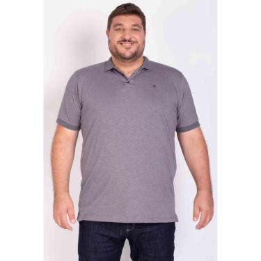 Imagem de Camisa Polo Piquet Maquinetado Cinza Plus Size-Masculino
