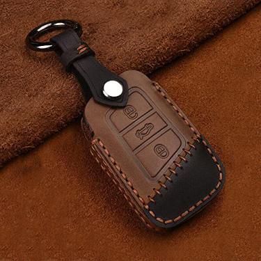 Imagem de YJADHU Couro masculino feminino porta-chaves porta-chaves capa para carro, adequado para VW PASSAT 2015-2020 B8 Skoda Kodiaq Superb A7, marrom