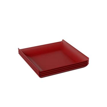 Imagem de Kit 4Pc Prato Quadrado Casual Grande, Vermelho Bold, Coza