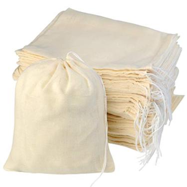Imagem de Tayfremn 100 sacos de algodão com cordão, saco reutilizável de musselina, sacos de algodão natural com cordão, bolsa de presente a granel, bolsa de joias para festa, armazenamento em casa, casamento