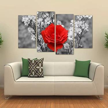 Imagem de Quadro Decorativo Flor Vermelha Mosaico Em Tecido 4 Peças