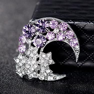Imagem de jinyi2016SHOP Broche feminino de lua brilhante, joia de festa, broches de strass azul roxo acessórios de moda acessórios de fantasia (cor de metal: roxo)