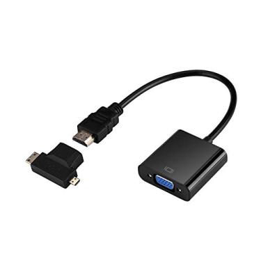 Imagem de Adaptador Wendry HDMI para VGA, DMI para VGA com conector Mini HDMI tipo T para computador, desktop, laptop, PC, monitor, projetor e mais, Preto