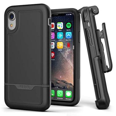 Imagem de Capa Encased para iPhone XR com clipe de cinto resistente para coldre, suporte de capa protetora resistente (série Armadura Rebelde) preta
