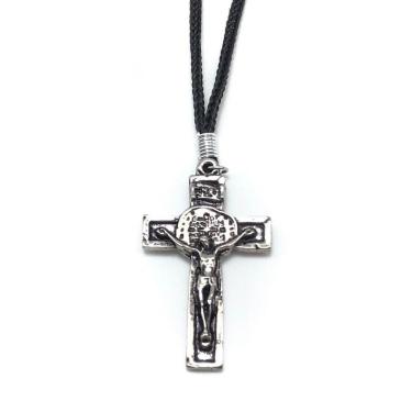 Imagem de Colar Cordão Com Crucifixo Medalha Duas Cruzes Prateado