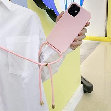 Imagem de Capa de suporte de cordão de colar de corpo cruzado de luxo para iphone 11 12 13 pro max mini xs xr x 6s 7 8 plus se2 capa de alça de silicone macio, rosa, para iphone 13pro max