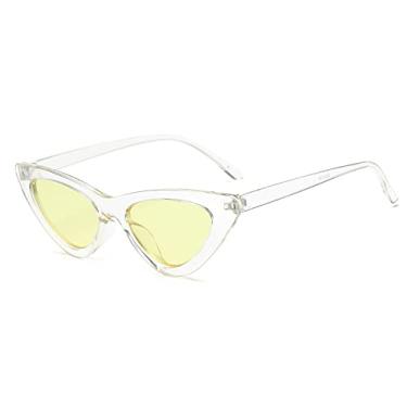 Imagem de Óculos de sol femininos vintage olho de gato senhora retrô olho de gato óculos de sol designer transparente oceano verão óculos femininos, amarelo transparente, uv400
